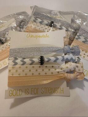 Aeropostale Gold, Silver, White & Gray Elastic Hair Tie Set